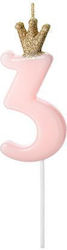 PartyDeco Geburtstagskerze Nummer "3" in Rosa F...