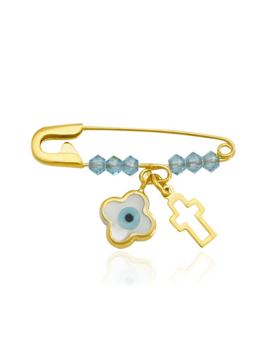 Child Safety Pin made of Gold 9K with Cross for Boy