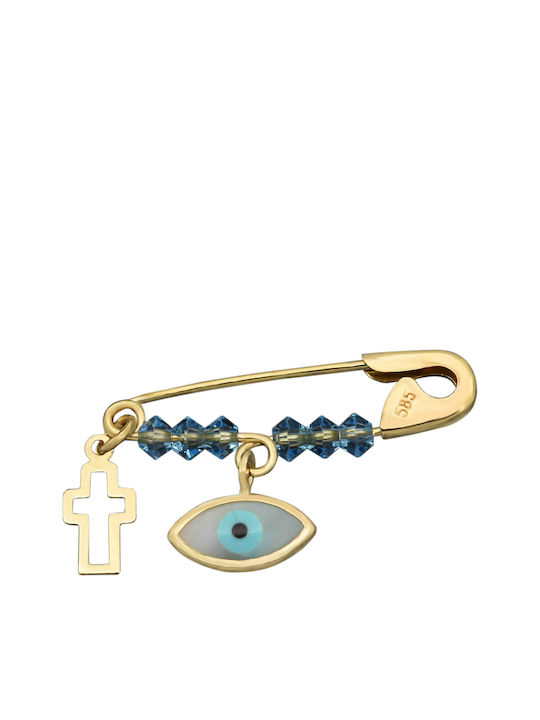 Child Safety Pin made of Gold 14K with Cross for Boy