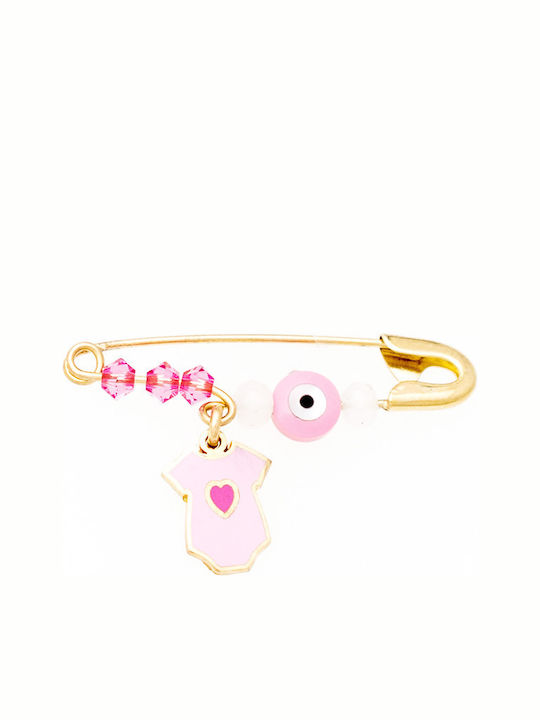 Kontopoulos Child Safety Pin made of Gold 14K with Constantinato for Girl