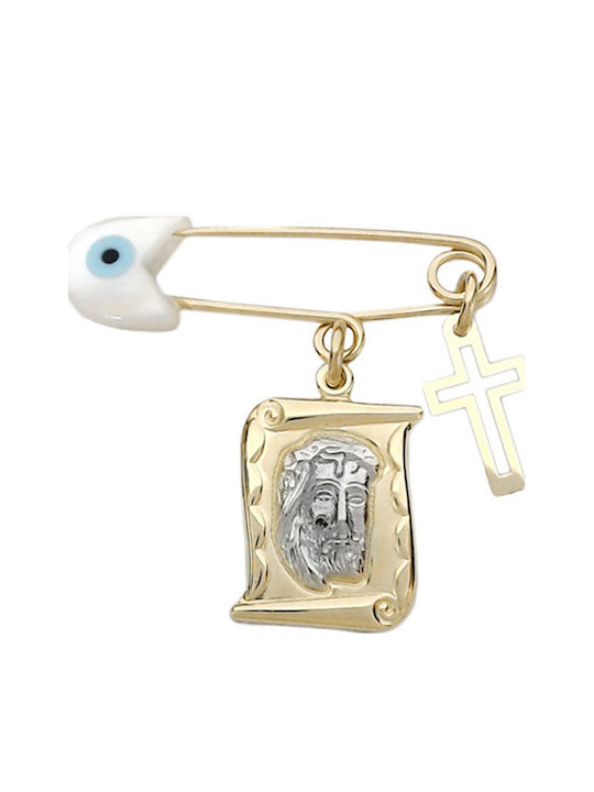 Goldjewels Παιδική Παραμάνα από Χρυσό και Λευκόχρυσο 14K με Σταυρό