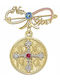 Child Safety Pin made of Gold and White Gold 9K with Constantinato for Girl