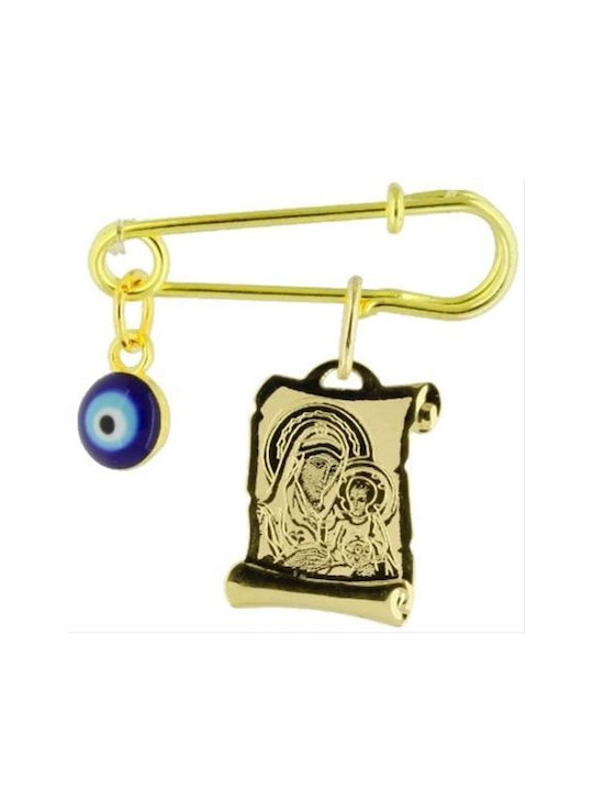 Child Safety Pin made of Gold 14K with Icon of the Virgin Mary