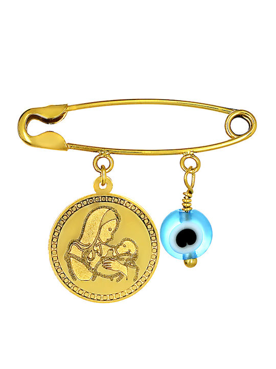 Child Safety Pin made of Gold 9K with Icon of the Virgin Mary