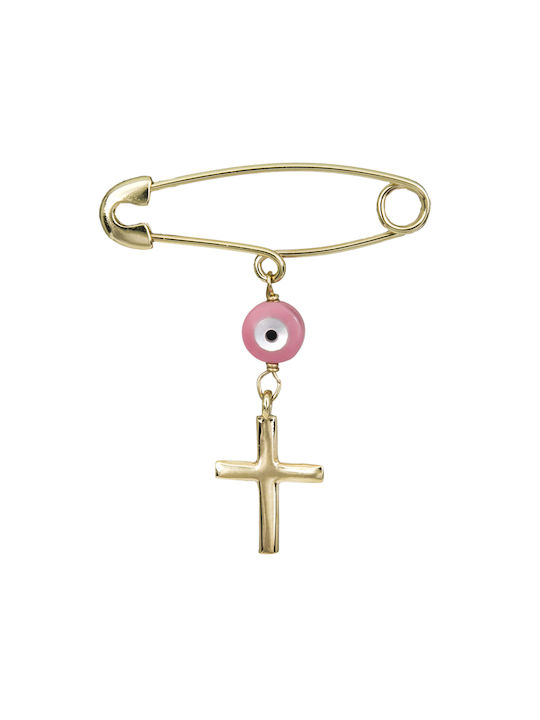 Child Safety Pin made of Gold 14K with Cross for Girl