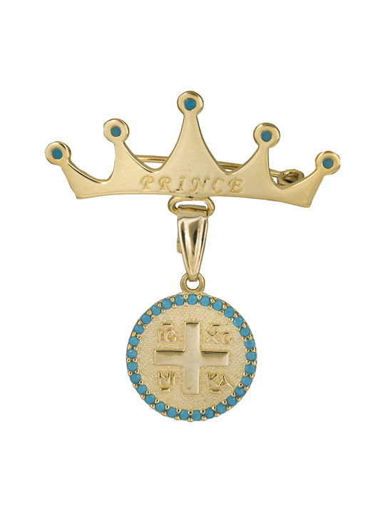 Child Safety Pin made of Gold 9K with Constantinato for Boy