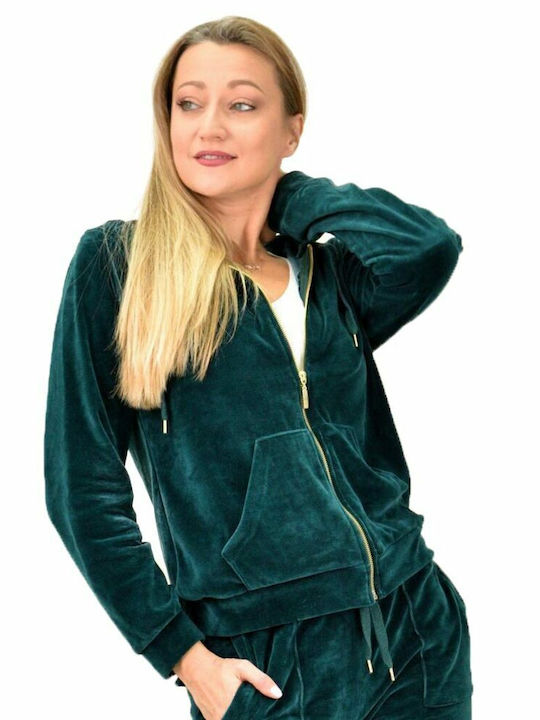 First Woman Jachetă Hanorac pentru Femei Catifea Cu glugă Verde