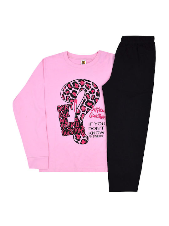 Prod "difficult Questions" Set Top & Bottom Kids Pyjamas Pink