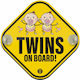 Twins Baby on Board Car Sign Yellow with Suction Cup