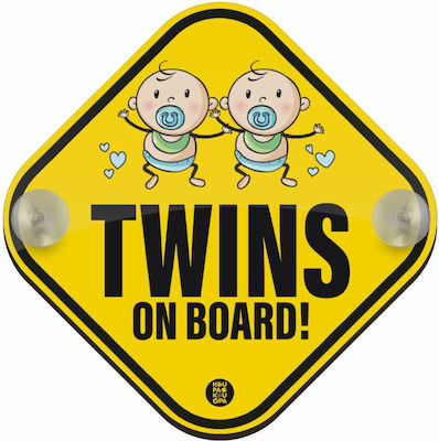 Twins Baby on Board Car Sign Yellow with Suction Cup