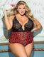 Plus Plus Size Sexy Κορμάκι με Δαντέλα Πολύχρωμο