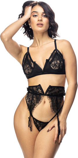 For Dreams Sexy Σετ Εσωρούχων με Δαντέλα & Ζαρτιέρες Μαύρο