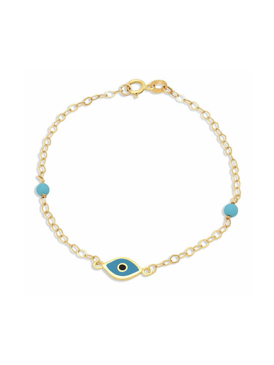 Kids Bracelet Chain from Gold 9K with Stones & Evil Eye