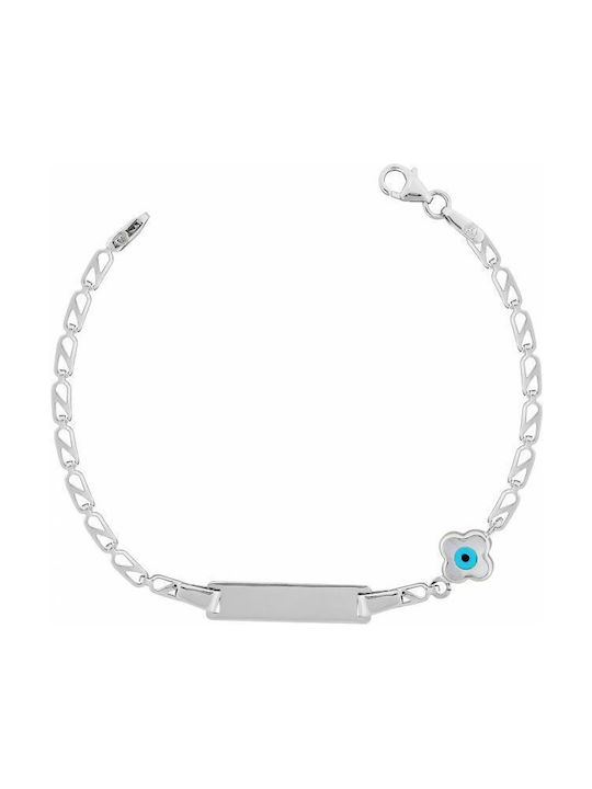 Kids Bracelet ID from White Gold 9K with Evil Eye