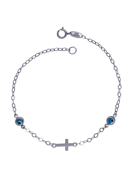 Kids White Gold Chain Bracelet 9K with Cross