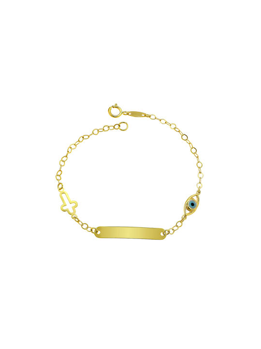 Kids Gold ID Bracelet 9K with Evil Eye for Girl