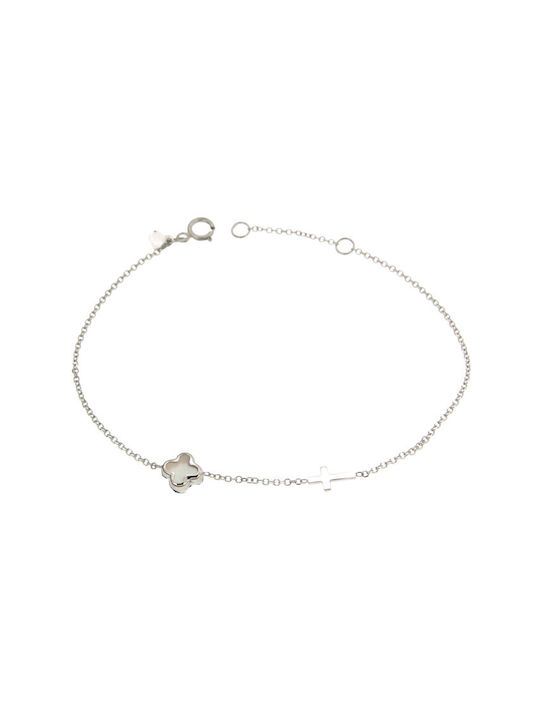 Δημιουργικό Βιλδιρίδης Kids White Gold Chain Bracelet 14K with Cross for Girl