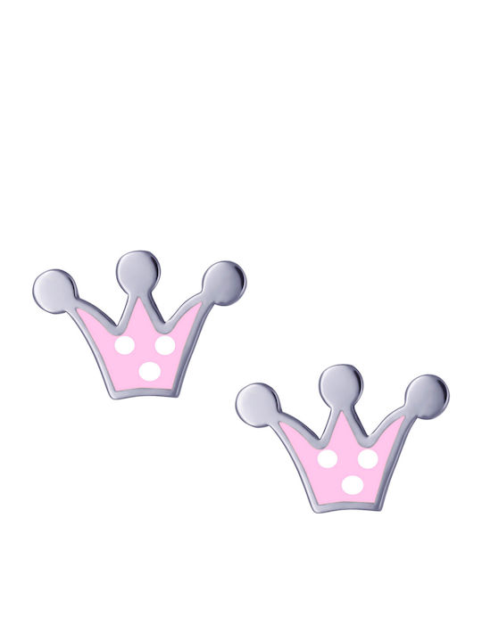 White Gold Studs Kids Earrings Crowns 9K