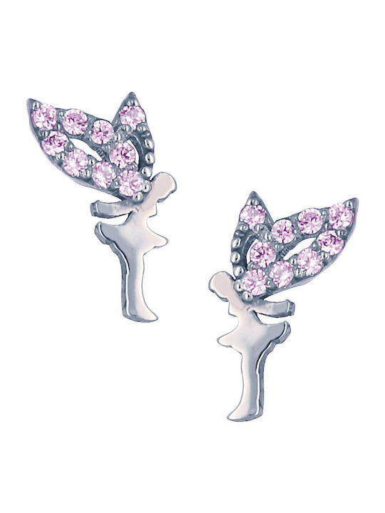 Kids Earrings Studs with Stones from White Gold 9K
