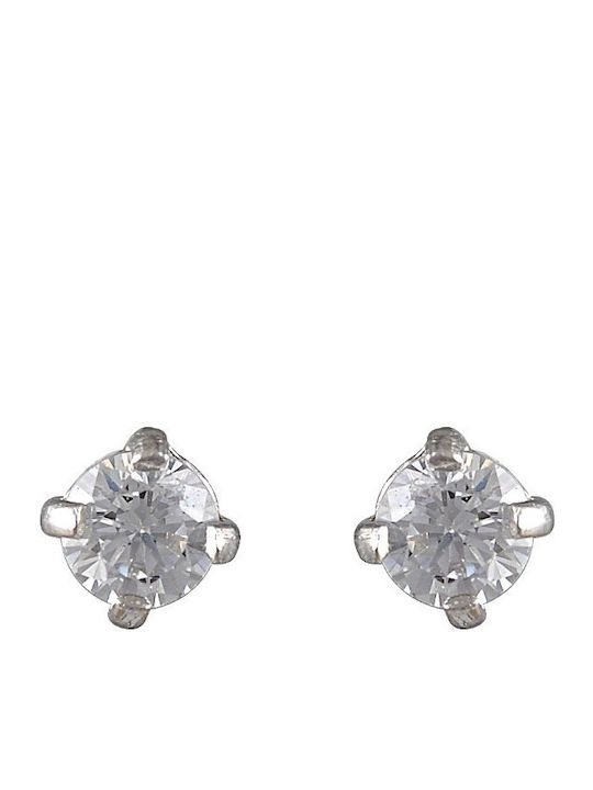 White Gold Studs Kids Earrings with Stones 14K