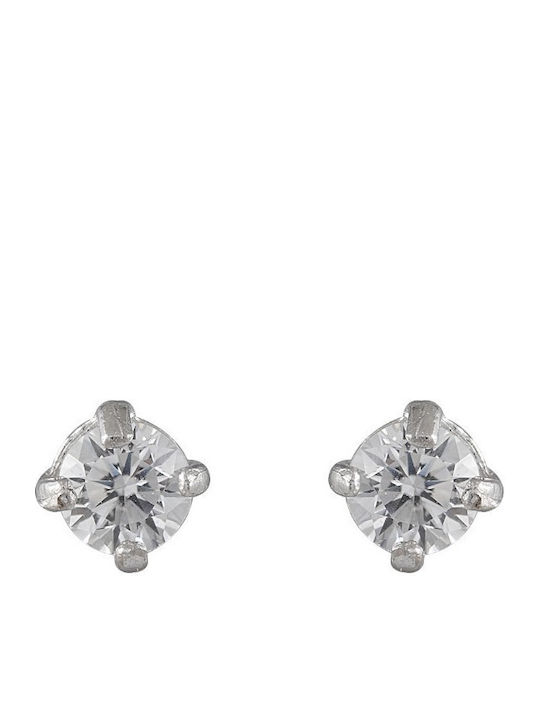 White Gold Studs Kids Earrings with Stones 14K