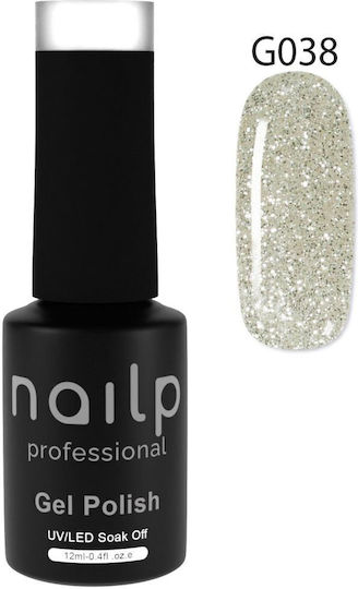 Nailp Professional Nailp Gel Nagellack Soak Off UV LED #g038 Gel Nagellack Silber Glitzer mit Glitzer 12ml