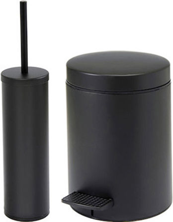 Metallisch Set aus Toilettenbürste und Mülleimer für das Badezimmer 5Es Schwarz