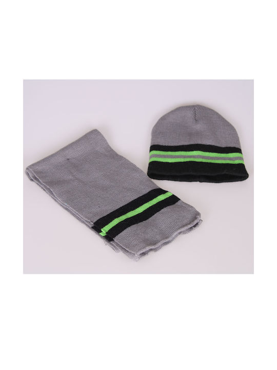 Kids Beanie Set with Scarf Knitted Gray