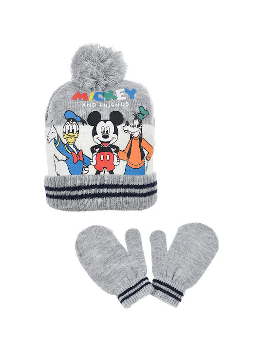 "mickey Kids Beanie Set with Gloves Knitted Gray