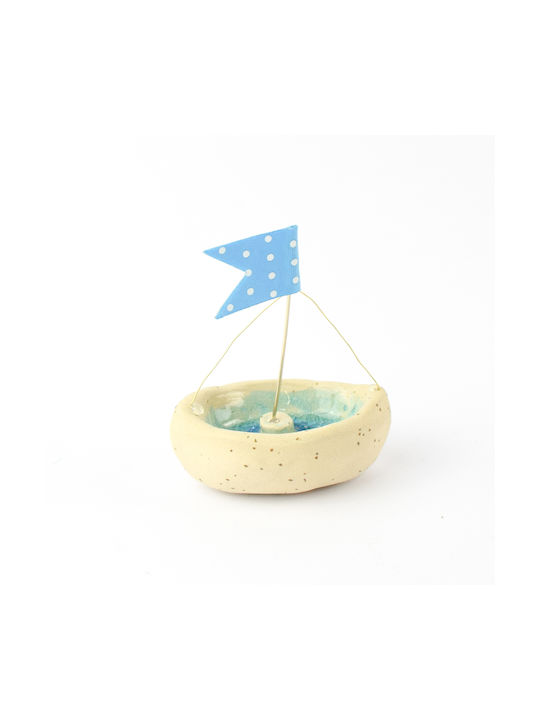 Ceramic Miniature Ship Blue-Silver 6.5x4x7cm