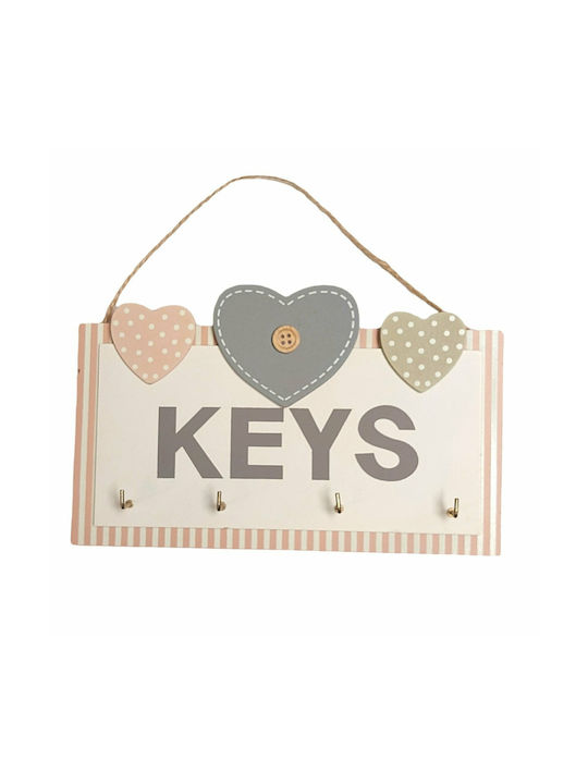 Wall Key Holder Wooden 4 positions 21x18cm