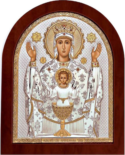 Silver Axion Silver Virgin Mary Holding the Infant Icon 20x20cm M50-041