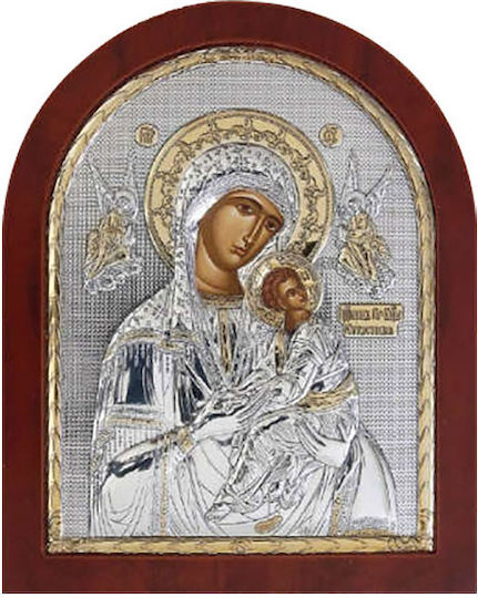 Silver Axion Silver Virgin Mary Holding the Infant Icon 20x20cm M50-008
