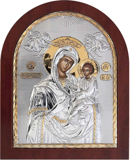 Silver Axion Silver Virgin Mary Holding the Infant Icon 11.5x12.5cm MΕ30-003