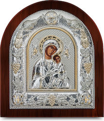 Prime Silver Saint Icon Virgin Mary Holding the Infant Wooden 13x15cm