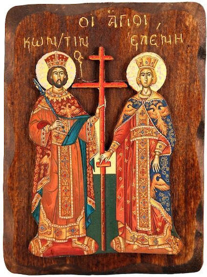 IconsGR Εικόνα St. Konstantin & Helena Hölzernes 22x22cm