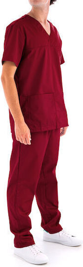 Bărbați Set Pantaloni și Bluza Medicală Burgundy