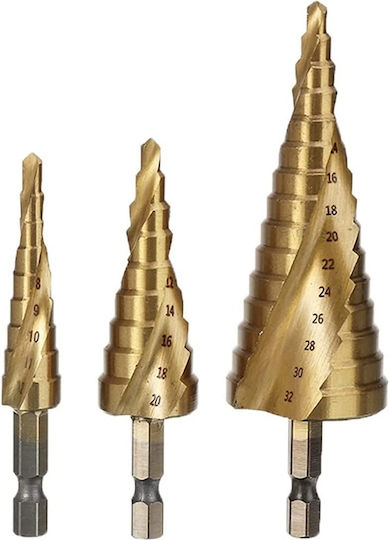 SKS Tools Σετ 3 Κωνικά Τρυπάνια Τιτανίου με Εξάγωνο Στέλεχος για Μέταλλο