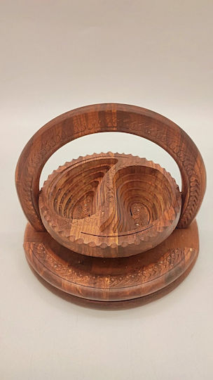 Wooden Dessert Divided Serving Plate with 2 Slots Brown Ø20cmxY20cm 20x20x20cm