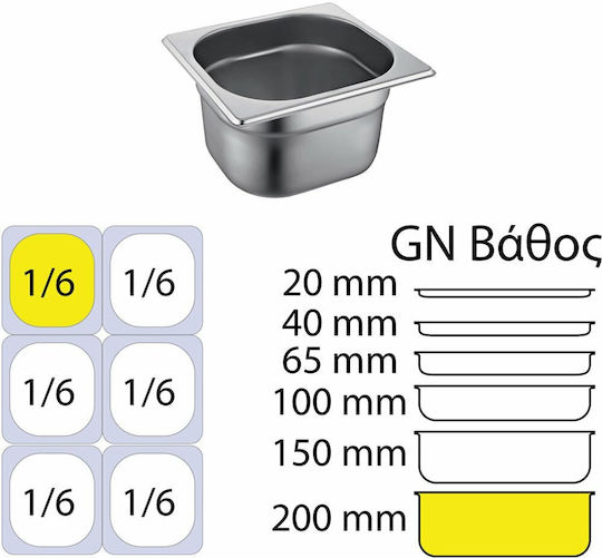 Gastronorm-Behälter Edelstahl GN1/6 mit Tiefe 200mm