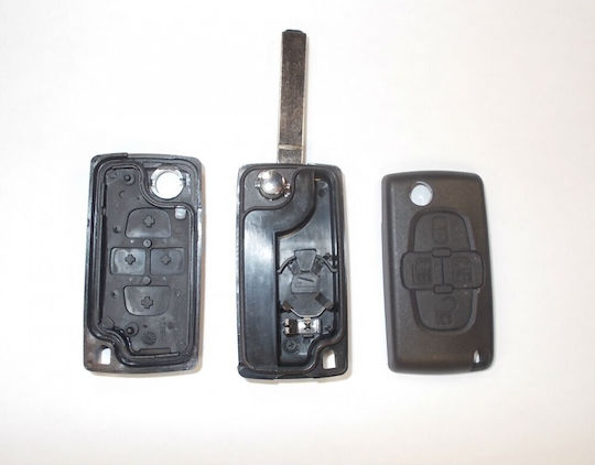 Foldable Car Key Shell with Blade with 4 Buttons Va2 for Peugeot