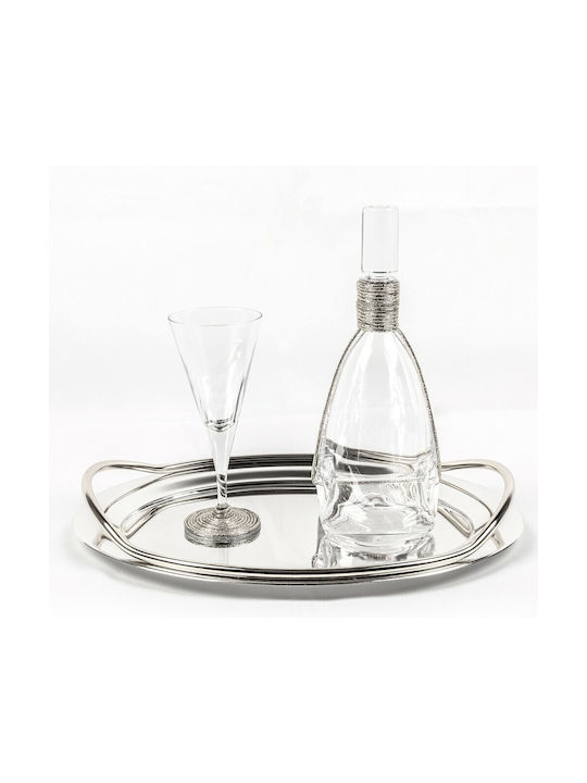 Silver / Crystal Wedding Set with Decanter & Wine Glass on Tray Silver 3pcs