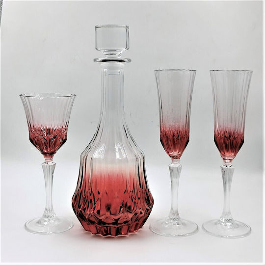 Domumart Wedding Carafe Set with Wine & Champagne Glasses made of Crystal Pink 4pcs