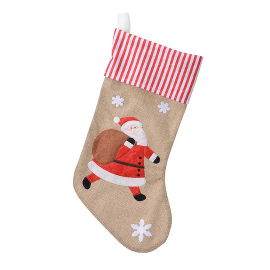 Christmas Decorative Fabric Beige Socks with Santa Claus L25xW25xH46cm
