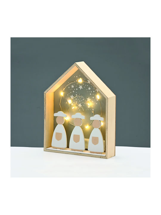 Aca Christmas Illuminated Decorative Wooden House Brown with Electric / Battery 25x20x4.5cm.