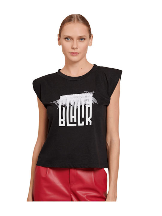 Women's Blouse Cotton Short Sleeve Black