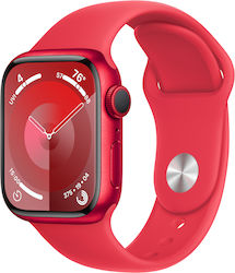 Apple Watch Series 9 Aluminium 41mm Waterproof with Heart Rate Monitor ((PRODUCT)RED with (PRODUCT)RED Sport Band (M/L))