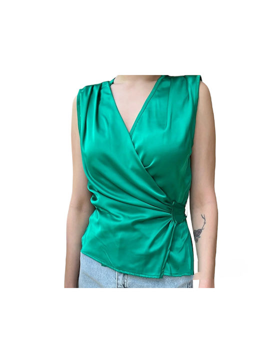 Concept Women's Blouse Satin Sleeveless Green