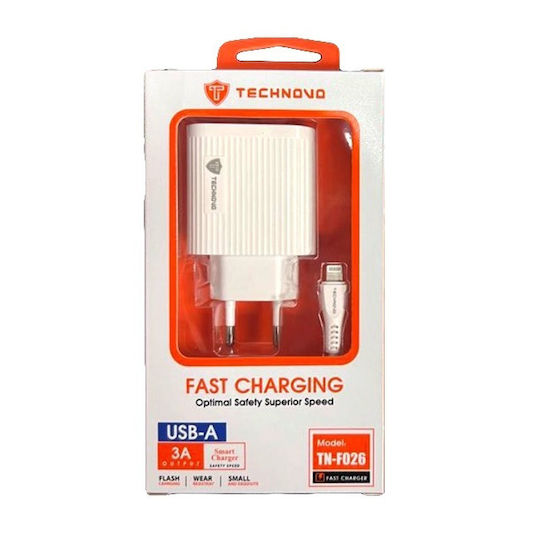 Technovo Φορτιστής και Καλώδιο Lightning Λευκός (TN-F026)
