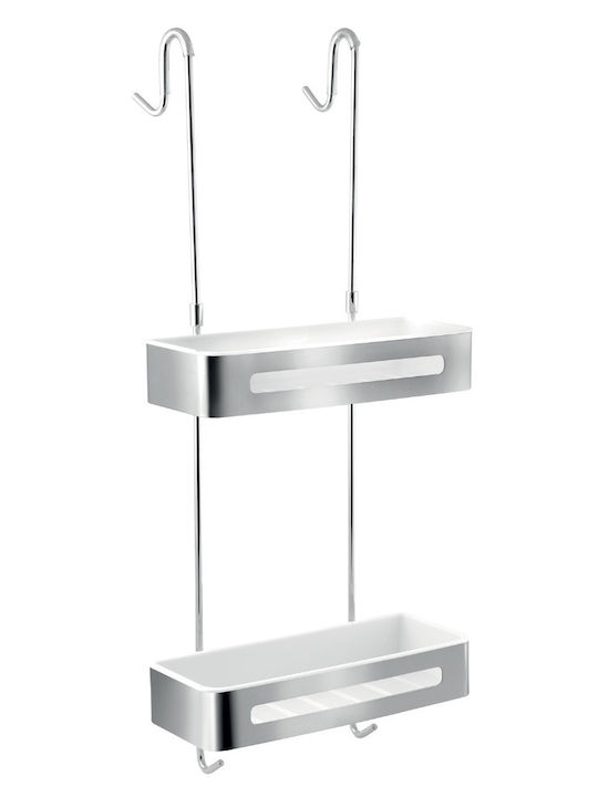 Ferro Wall Mounted Bathroom Shelf Inox with 2 Shelves 32.8x14x68.3cm